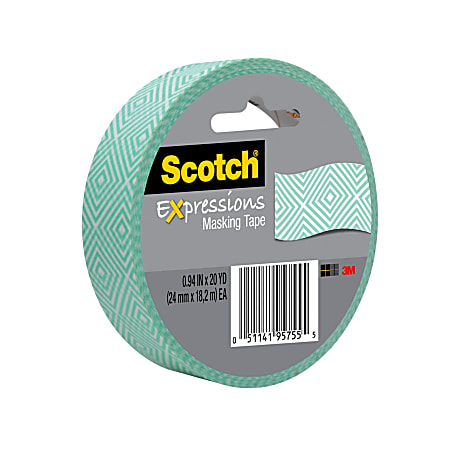 Scotch® Decorative Masking Tape, 15/16" x 27 3/10 Yd., Mint Mosaic