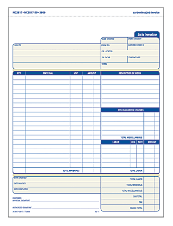 Adams® Carbonless Contractor's Invoices, 2-Part, 100 Sets