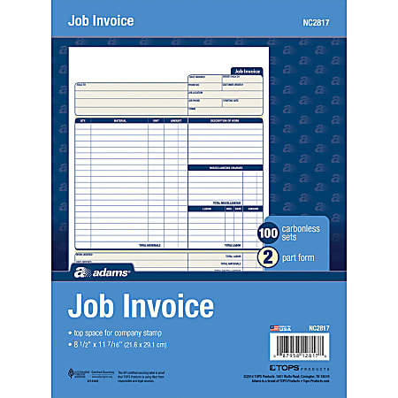 Adams Carbonless Contractors Invoices 2 Part 100 Sets - Office Depot