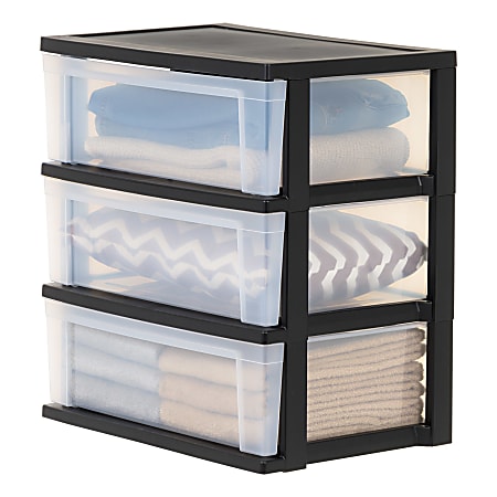 Iris Nesting Stacking Wide Chest, 3 Drawers, 29 Qt, Black, Set Of 2 Chests