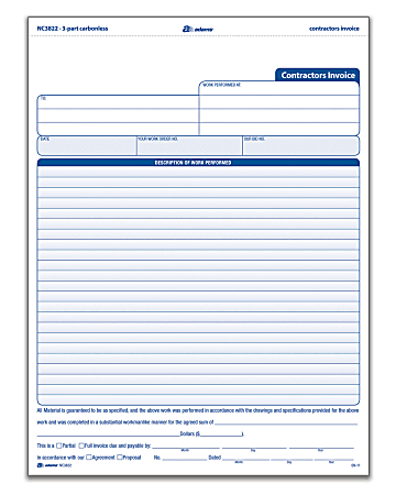 Adams&reg; Carbonless Contractor's Invoices, 3-Part, 100 Sets