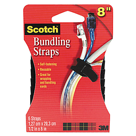 Scotch® Cord Organizer Straps, Black, 8", Pack Of 6