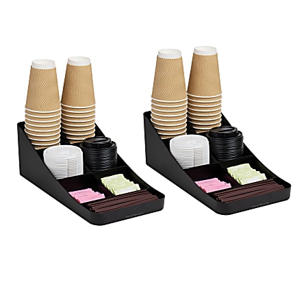 Mind Reader Cup and Condiment Station Countertop Organizer, 5-1/4”H x 15-1/2”W x 7-1/4”D, Black, Set of 2