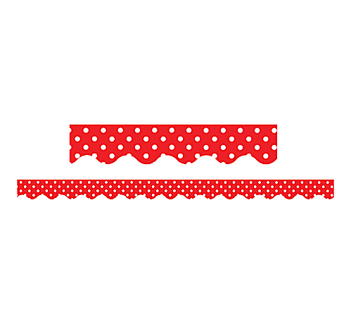 Teacher Created Resources Border Trim, 2 3/16" x 35" Strips, Red Mini Polka Dots, Pack Of 12