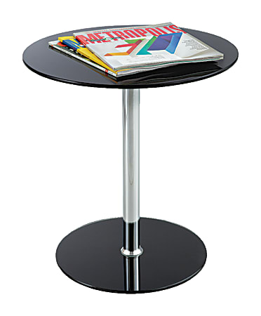 Safco® Glass Accent Table, Round, Black/Chrome