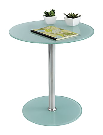 Safco® Glass Accent Table, Round, Chrome/White