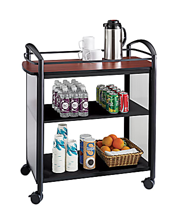 Safco® Impromptu 3-Shelf Laminate Beverage Cart, 36 1/2"H x 34"W x 21 1/4"D, Black/Cherry