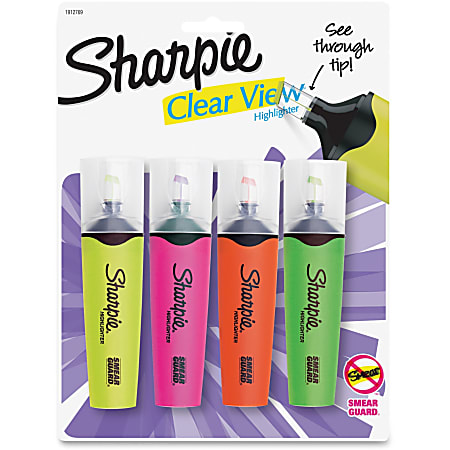 Sharpie Clear View Highlighters Set - Chisel Marker Point Style - 4 / Set