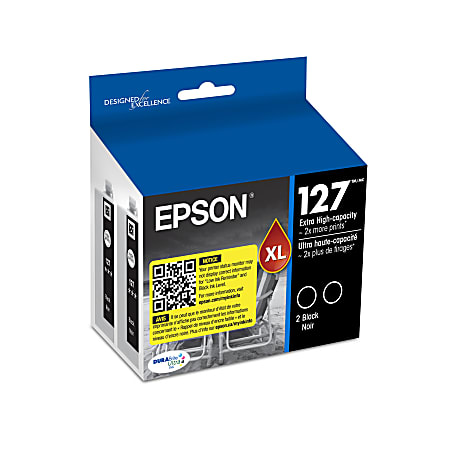 Epson® 127 DuraBrite® Extra-High-Yield Black Ink Cartridges, Pack Of 2, T127120-D2