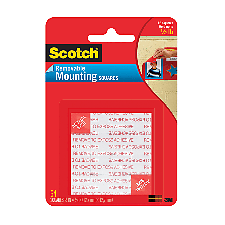 Scotch® Removable Foam Mounting Squares, 1/2" x 1/2", Pack Of 64
