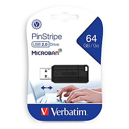 Verbatim® PinStripe USB Flash Drive, 64GB, Black