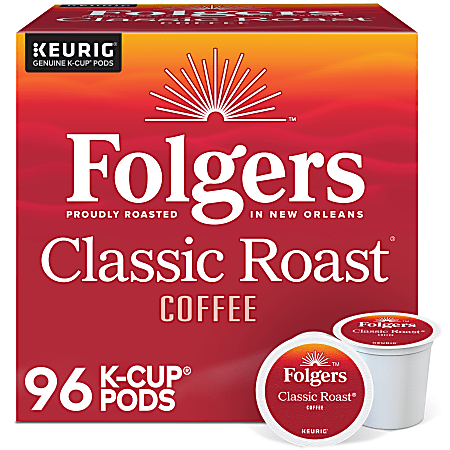 Folgers Single-Serve Coffee K-Cups®, Classic Roast, Carton Of 4 Cups, Box Of 24 Cartons
