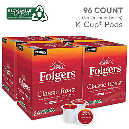 Folgers Single Serve Coffee K Cup Classic Roast Carton Of 96 4 x 24 Per Box Office Depot