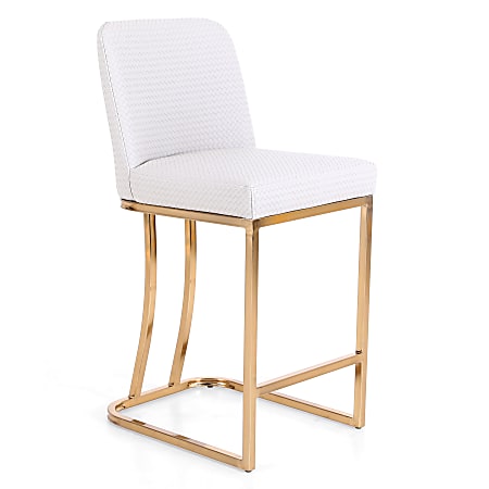ALPHA HOME Faux Leather Counter-Height Bar Stool With Back, White/Gold