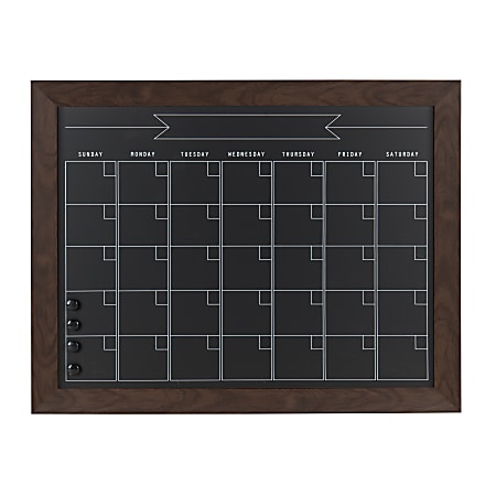 DesignOvations Beatrice Magnetic Framed Chalkboard Calendar, 23-3/16” x 29-3/16”, Black, Brown Plastic Frame