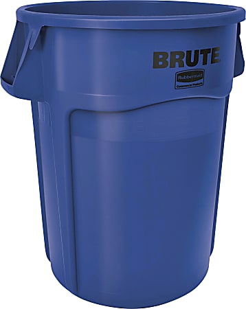 Rubbermaid® Commercial Brute Round Plastic Vented Trash Containers, 44 Gallons, Blue, Pack Of 4 Containers