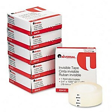 Universal Invisible Tape - 0.75" Width x 1000" Length - 1" Core - Removable - Dispenser Not Included - 6 / Pack - Clear