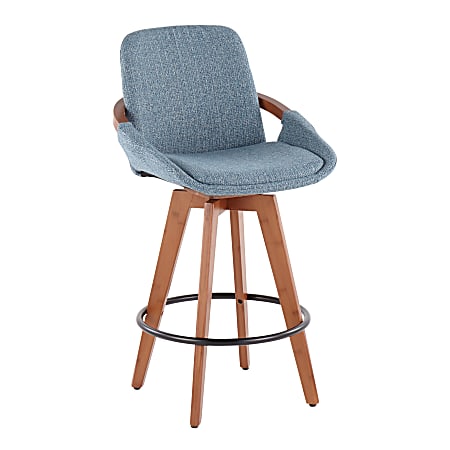 LumiSource Cosmo Counter Stool, Blue Noise Seat/Walnut Frame