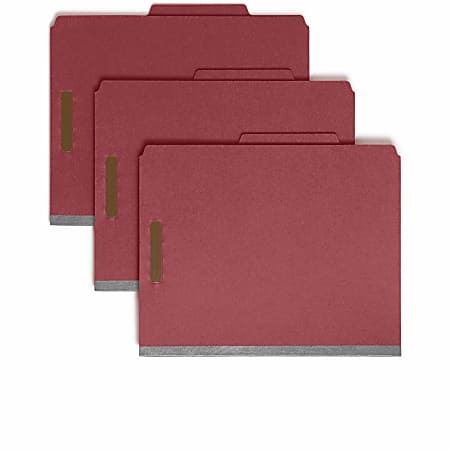 Smead® 100% Recycled Colored Classification Folders, 2-Dividers, 2/5" Tab Cut, Right Tab Position, Letter Size, Bright Red, Box Of 10