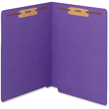 Smead® WaterShed® CutLess® End Tab Fastener Folders, Letter Size (8 1/2" x 11"), 30% Recycled, Purple, Box Of 50