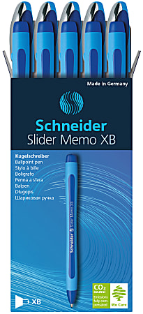 Schneider Slider Memo XB Ballpoint Pens, Extra Bold Point, 1.4 mm, Blue Barrel, Blue Ink, Pack Of 10
