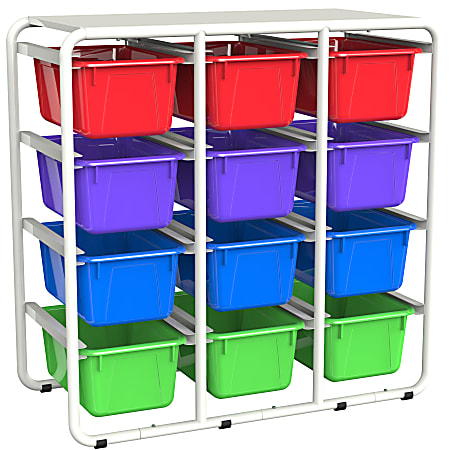 Storex Storage Rack With 12 Cubby Bins, 27-1/2"H x 27-7/8"W x 13-5/16"D, Assorted Colors