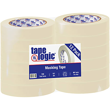 Tape Logic® 2600 Masking Tape, 3" Core, 1" x 180', Natural, Pack Of 12