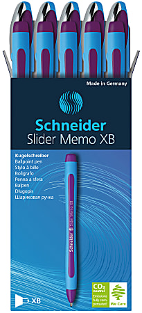 Schneider Slider Memo XB Ballpoint Pens, Extra Bold Point, 1.4 mm, Assorted Barrels, Purple Ink, Pack Of 10