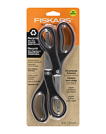 Fiskars Recycled All-purpose Scissors - Stainless Steel - Straight Tip - Black - 2 / Pack