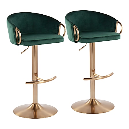 LumiSource Claire Adjustable Bar Stools, Green/Gold, Set Of 2 Stools