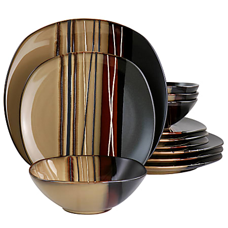 Gibson Hometrends 12 Piece Soft Square Stoneware Dinnerware Set