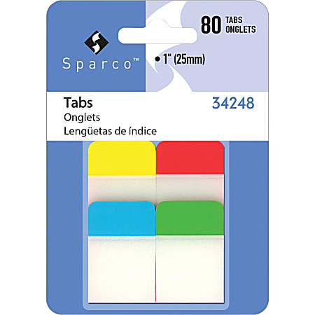 Sparco 1" Durable Write-On Tabs, Assorted, 80 / Pack