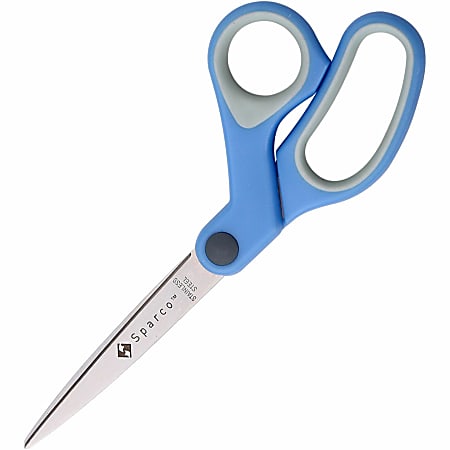 Sparco 8" Bent Multipurpose Scissors - 8" Overall Length - Bent - Stainless Steel - Blue - 1 Each