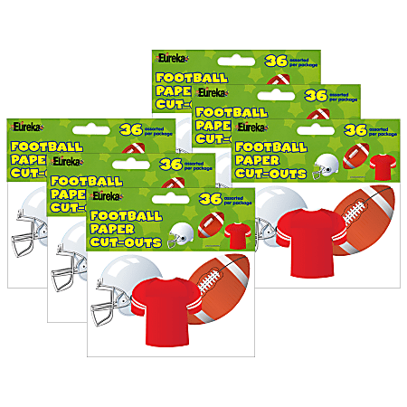 Eureka School Paper Cut Outs, 5”, Football, 36 Cut Outs Per Pack, Set Of 3 Packs