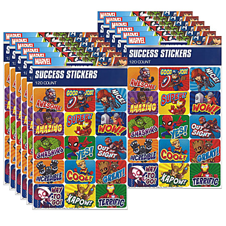 Eureka Success Stickers, Marvel Super Hero Adventure, 120 Stickers Per Pack, Set Of 12 Packs