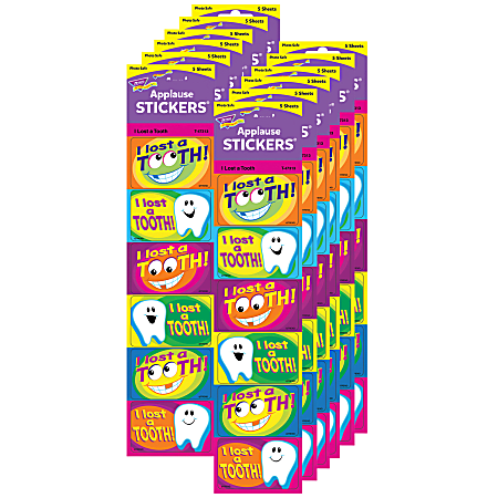 Trend I Lost A Tooth Large Applause Stickers, Assorted Colors, 30 Stickers Per Pack, Set Of 12 Packs