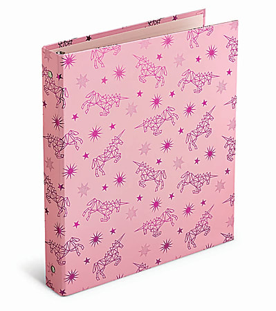 Office Depot® Brand Casebound 3-Ring Binder, 1" Round Rings, Pink Unicorns