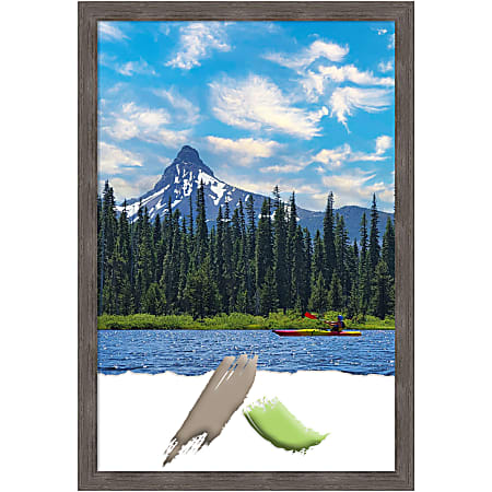 Amanti Art Wood Picture Frame, 27" x 39", Matted For 24" x 36", Pinstripe Lead Gray