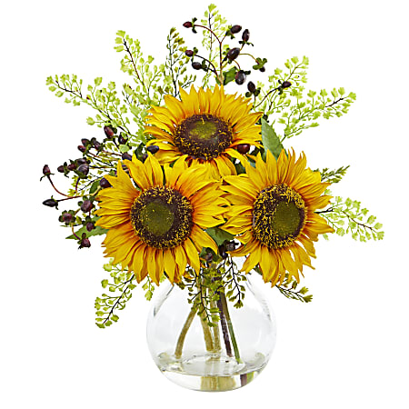 Nearly Natural Sunflower 16”H Artificial Floral Arrangement With Vase, 16”H x 15”W x 10”D, Yellow