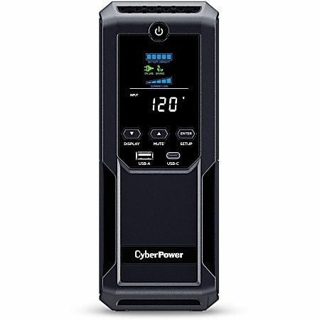 CyberPower Intelligent LCD UPS CP1350AVRLCD3 1350VA Mini-tower UPS - Mini-tower - AVR - 8 Hour Recharge - 4 Minute Stand-by - 120 V AC Input - 120 V AC Output - Serial Port - 12 x NEMA 5-15R, 1 x USB Type A, 1 x USB Type C - 6 x Battery/Surge Outlet