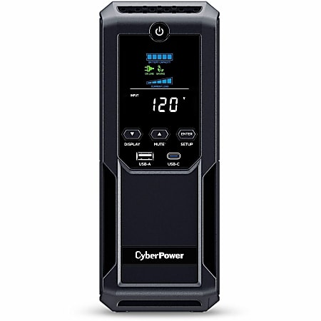 CyberPower CP1350AVRLCD3 Intelligent LCD UPS Systems - 1350VA/815W, 120 VAC, NEMA 5-15P, Mini-Tower, 12 Outlets, LCD, $500000 CEG, 3YR Warranty