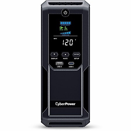CyberPower CP1350AVRLCD3 Intelligent LCD UPS Systems - 1350VA/815W, 120 VAC, NEMA 5-15P, Mini-Tower, 12 Outlets, LCD, $500000 CEG, 3YR Warranty
