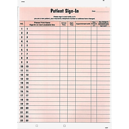 Tabbies Patient Sign-In Label Forms, Salmon, Pack of 125