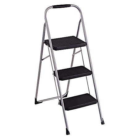 Cosco Ultra-Thin 3-Step Ladder, 200 Lb Capacity, 52 3/4", Black/Platinum