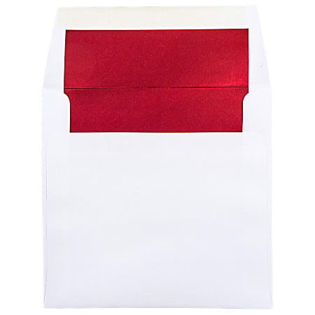 JAM Paper® Foil-Lined Invitation Envelopes, 8 1/2" x 8 1/2", Gummed Seal, Red/White, Pack Of 25