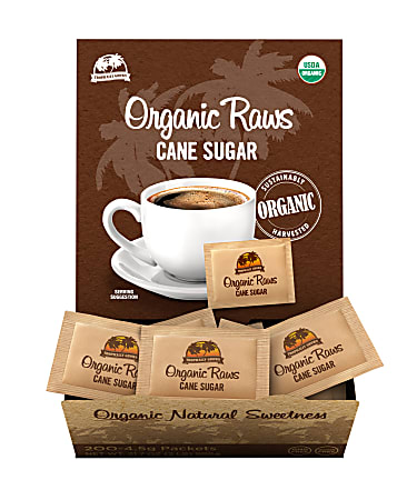 Organic Raw Cane Sugar Packets, Box Of 200 Packets