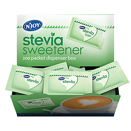 N'JOY® Green Stevia Packets With Dispenser, Green, Box Of 200