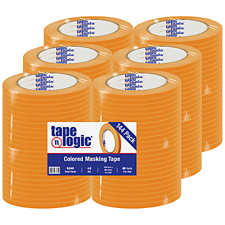 Tape Logic® Color Masking Tape, 3" Core, 0.25" x 180', Orange, Case Of 144