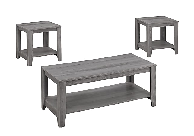 Monarch Specialties 3-Piece Coffee Table Set With Shelves, Rectangle, Gray Sonoma Oak