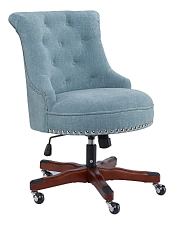 Linon Dallas Fabric Mid-Back Home Office Chair, Aqua/Dark Walnut
